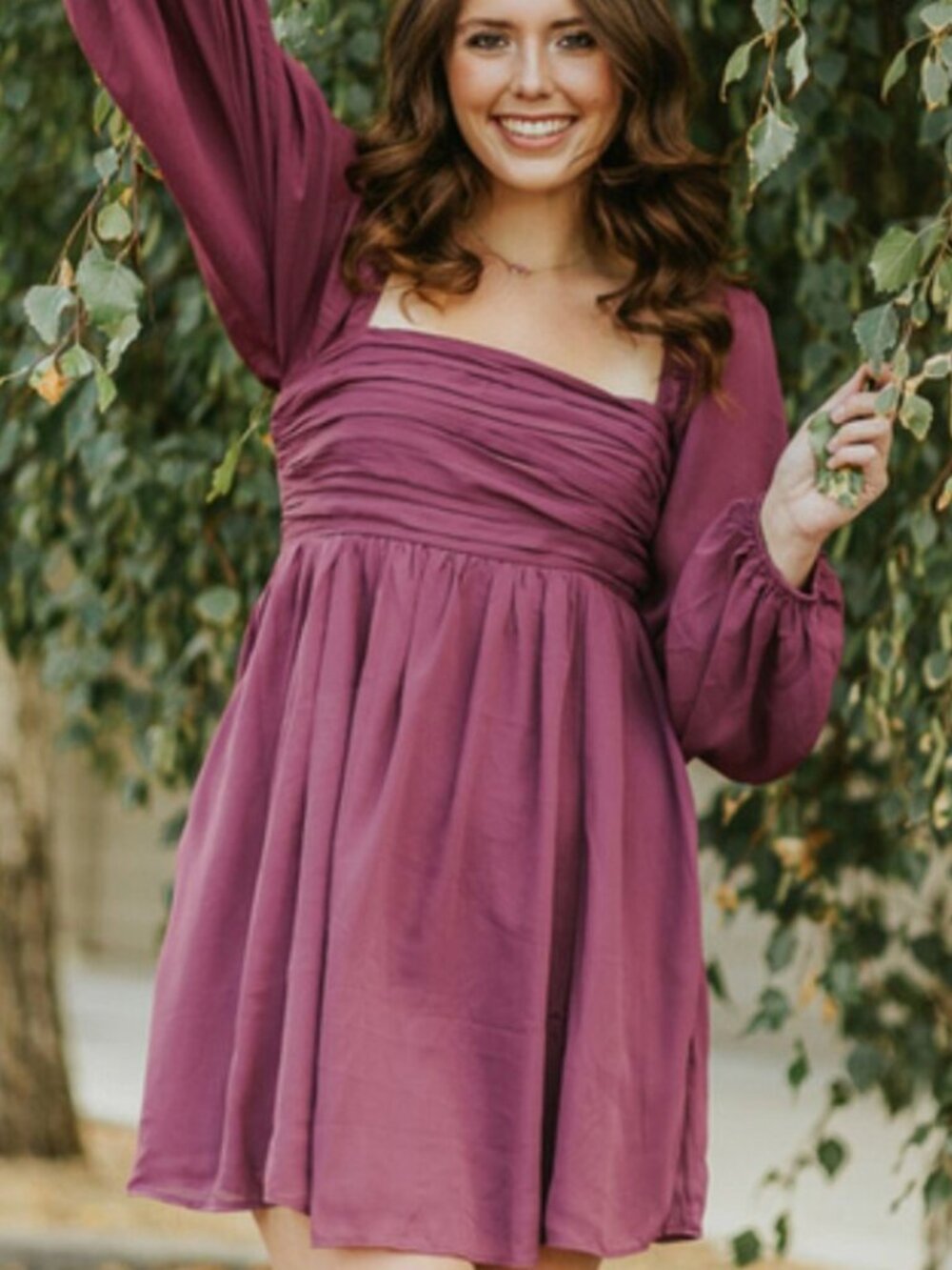 ABERCROMBIE & FITCH Emerson Chiffon Puff Sleeve Mini Dress in Mauve Large Petite